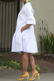 White Casual Solid Patchwork Buttons O Neck Shirt Dress Dresses