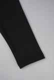 Black Sexy Print Patchwork Zipper O Neck Skinny Jumpsuits