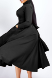 Black Elegant Solid Hollowed Out Patchwork Beading O Neck A Line Dresses