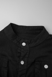 Black Street Solid Patchwork Pocket Buckle Turndown Collar Regular Jumpsuits