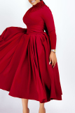Red Elegant Solid Hollowed Out Patchwork Beading O Neck A Line Dresses