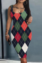 Multicolor Casual Print Basic U Neck Vest Dress Dresses