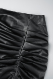 Black Sexy Solid Patchwork Zipper Skinny Mid Waist Solid Color Bottoms