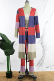 Multicolor Casual Striped Patchwork Cardigan Vests Pants Long Sleeve Three Piece Set