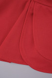 Red Casual Solid Flounce V Neck Long Sleeve Two Pieces