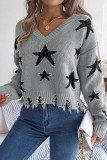 Grey Casual The stars Contrast V Neck Tops