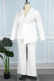 White Casual Solid Buttons Turn-back Collar Long Sleeve Two Pieces