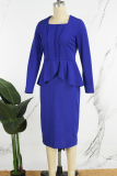 Royal Blue Casual Solid Patchwork Square Collar Long Sleeve Dresses