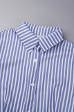Blue Casual Daily Simplicity Striped Shirt Collar Asymmetrical Dresses