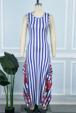 Black Casual Sweet Daily Simplicity Mixed Printing Striped Printing Contrast O Neck Dresses