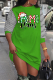 Green Red Casual Print Basic O Neck Long Sleeve Dresses