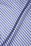 Blue Casual Daily Simplicity Striped Shirt Collar Asymmetrical Dresses