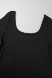Black Casual Daily Elegant Hollowed Out Solid Color U Neck Dresses