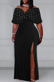 Red Sweet Daily Elegant Simplicity Formal Slit Off the Shoulder Asymmetrical Plus Size