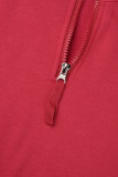 Red Casual Solid Patchwork Draw String Pocket Zipper Mandarin Collar Long Sleeve Two Pieces