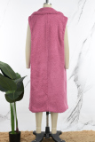 Rose Red Casual Solid Cardigan Turndown Collar Outerwear