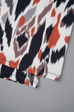 Multicolor Elegant Print Patchwork Buckle V Neck Long Sleeve Two Pieces