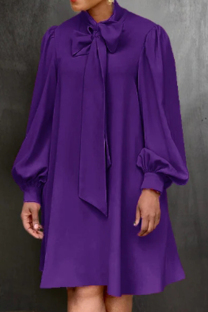 Purple Sweet Solid Bandage Patchwork O Neck Straight Dresses