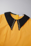 Burgundy Casual Solid Patchwork Turndown Collar Long Sleeve Dresses