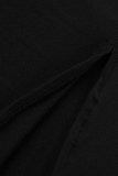 Black Casual Solid Slit Off the Shoulder Long Sleeve Plus Size Dresses