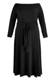 Black Casual Solid Slit Off the Shoulder Long Sleeve Plus Size Dresses