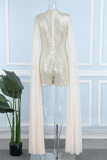 Apricot Sweet Party Celebrities Elegant Sequins Patchwork Cut Out Halter Skinny Rompers