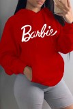 Rose Red Sportswear Print Letter Hooded Collar Tops