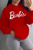 Red Sportswear Print Letter Hooded Collar Tops