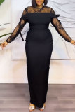 Black Sexy Casual Daily Elegant Lace Patchwork O Neck Dresses