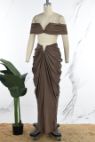 Apricot Brown Sexy Elegant Fold Strapless Two Pieces
