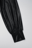 Black Elegant Solid Bandage Patchwork Oblique Collar Loose Jumpsuits