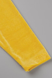 Gold Sweet Solid Bandage Patchwork Oblique Collar Loose Jumpsuits