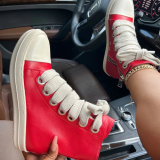 Red Casual Patchwork Frenulum Zipper Round Comfortable Shoes