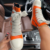 Orange Casual Patchwork Frenulum Zipper Round Comfortable Shoes