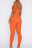 Orange Casual Solid Patchwork Spaghetti Strap Skinny Jumpsuits