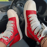 Red Casual Patchwork Frenulum Zipper Round Comfortable Shoes