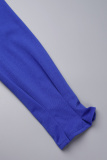 Blue Elegant Solid Patchwork Asymmetrical Collar Loose Jumpsuits