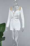 White Sexy Daily Party Elegant Cut Out Hot Drill Regular Rompers