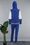 White Blue Casual Color Block Patchwork Draw String Pocket Zipper Hooded Collar Long Sleeve Two Pieces