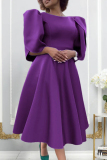 Purple Casual Solid Patchwork O Neck A Line Dresses