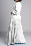 White Elegant Solid Patchwork Pleated V Neck A Line Dresses