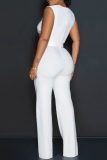 White Casual Solid Patchwork With Belt Hot Drill O Neck Jumpsuits