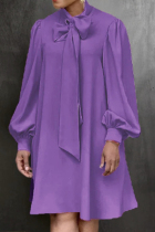 Purple Sweet Solid Bandage Patchwork O Neck Straight Dresses