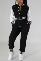 Black Casual Solid Patchwork Long Sleeve Two Pieces
