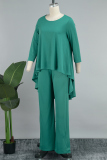 Green Elegant Solid Patchwork O Neck Nine Points Sleeve Two Pieces