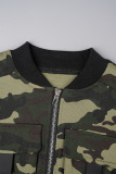 Camouflage Street Camouflage Print Patchwork O Neck Long Sleeve Two Pieces