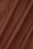 Brown Elegant Solid Bandage Patchwork Fold Zipper O Neck Irregular Dress Dresses