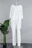 White Elegant Solid Patchwork O Neck Nine Points Sleeve Two Pieces