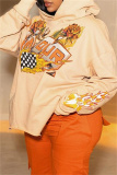 Apricot Casual Print Basic Hooded Collar Tops