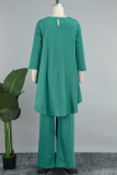 Green Elegant Solid Patchwork O Neck Nine Points Sleeve Two Pieces